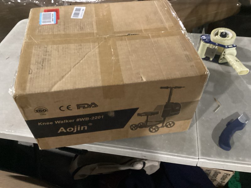 Condition photo showing New/Like New for aojin knee scooter for adults for footinjuries, 300lbs capacity, all terrain foldable knee scooter walker with bag, 13" wide pu seat, compact crutches alternative (black)