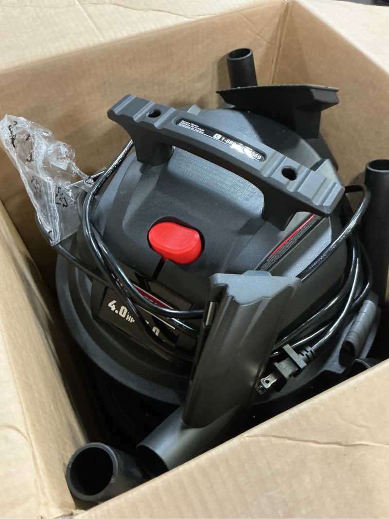 Condition photo showing Good Condition for craftsman 5-gallon 4-hp corded wet/dry shop vacuum with accessories included