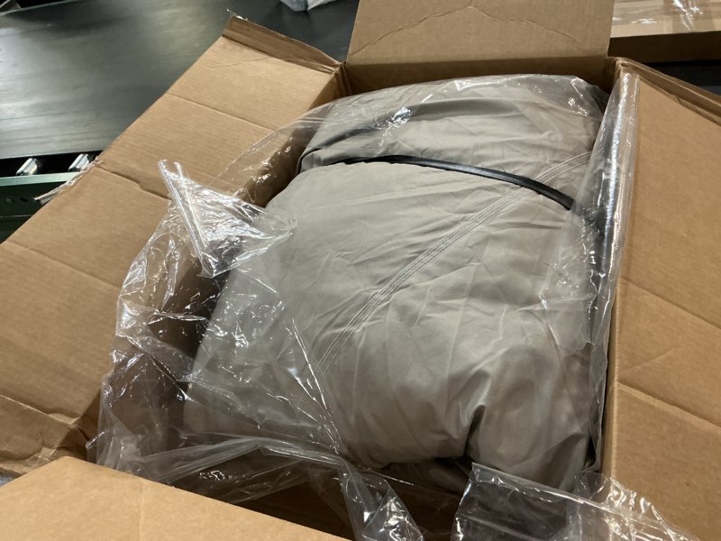 Condition photo showing As Is for 1200d 5-ply t-top boat cover for 17-19ft center console boats with t top roof, waterproof, tear & fade resistant | includes motor cover + upgraded 15 windproof straps | all-weather protection gray 17'-19' long (beam width up to 106")