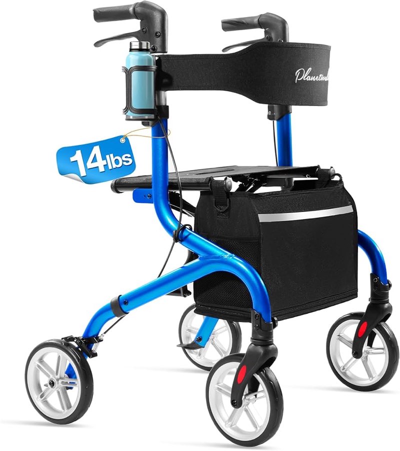 PLANET WALK Super Lightweight Rollator Walker for Seniors, Foldable Rolling Walker with Seat and 8" 