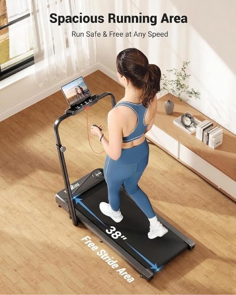 therun walking pad, 2 in 1 foldable treadmills for home, 2.5hp under desk with handle bar, 16" widened running belt, treadmill with remote control & led touch screen