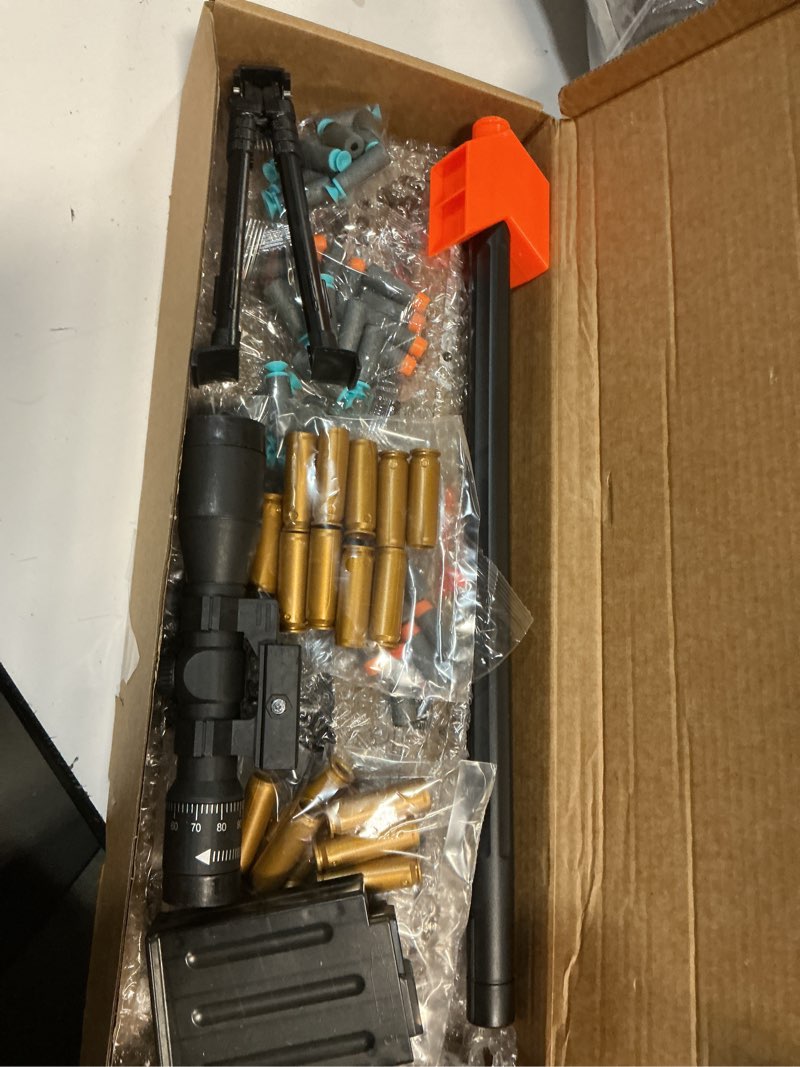 Condition photo showing Good Condition for Toy Sniper Rifle with Scope Soft Bullet Toy Gun Shell ejecting Foam Blaster Guns Realistic Fake Prop Dart Backyard Outdoor Shooting Game for Kids Boys Teen Adult Gifts for Age 8-12 13 Years Old (37in)