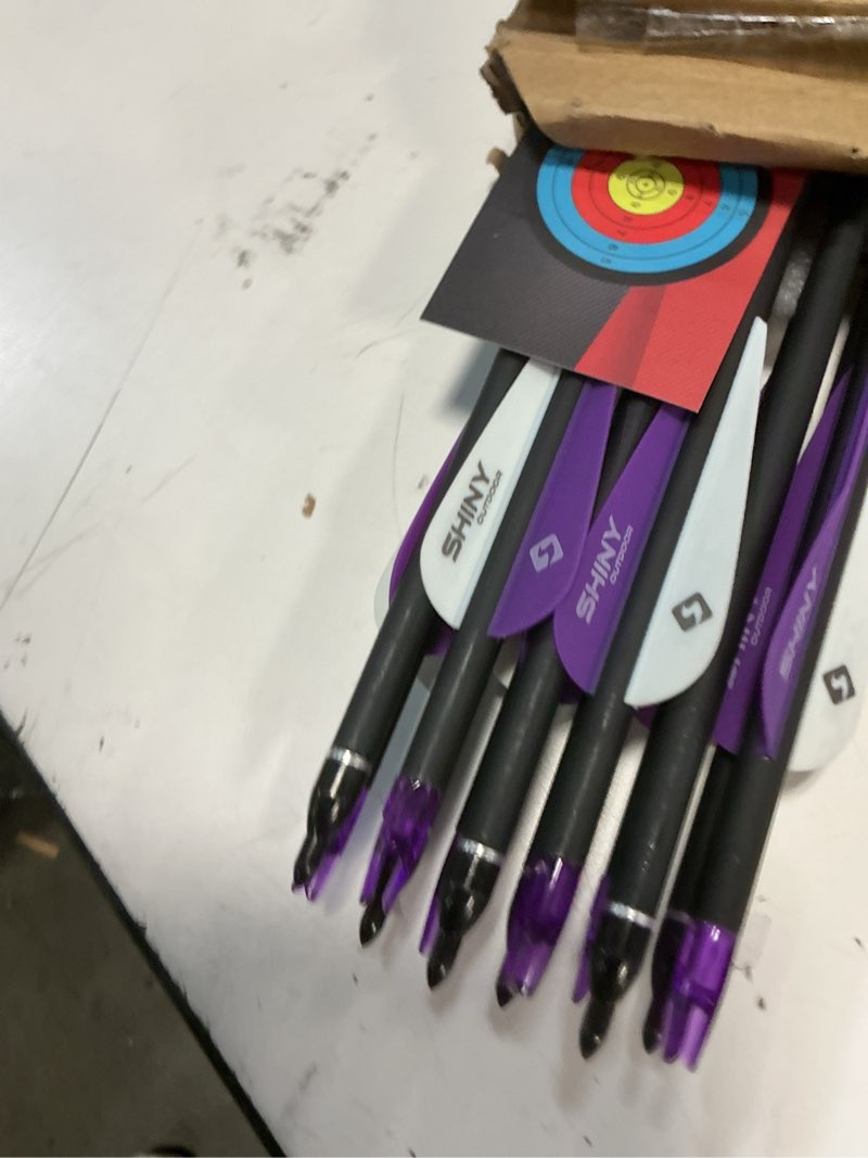 Condition photo showing New/Like New for tiger archery 30inch carbon arrow practice hunting arrows with removable tips for compound & recurve bow(pack of 12) purple white