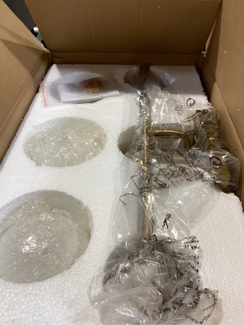 Condition photo showing Good Condition for ralbay gold vanity lights - 3-light mid century modern bathroom wall lights with milky glass globe a-gold 3 light