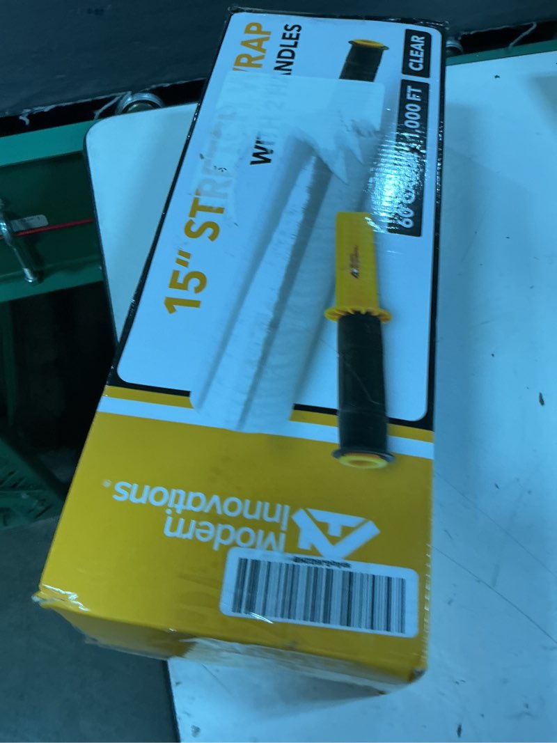 Condition photo showing New/Like New for modern innovations 15 inch clear stretch wrap roll with handles (1 roll-1000 feet) heavy duty shrink wrap for moving  packing supplies for wrapping furniture  industrial plastic pallet cling