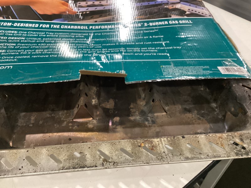 Condition photo showing As Is for charbroil gas2coal performance series 2 burner charcoal tray