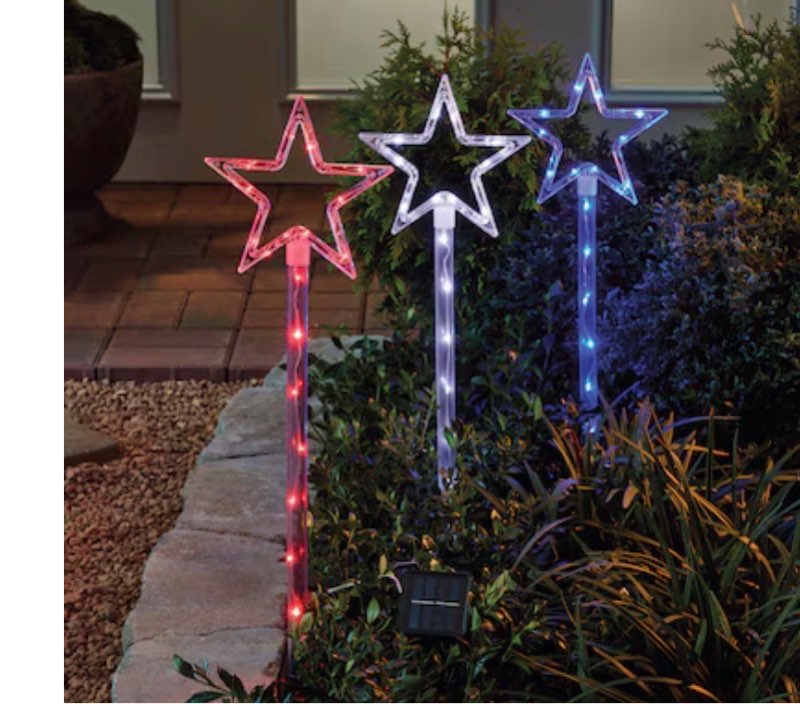 holiday living 3-piece outdoor patriotic solar powered star pathway lights item #6038911 | model