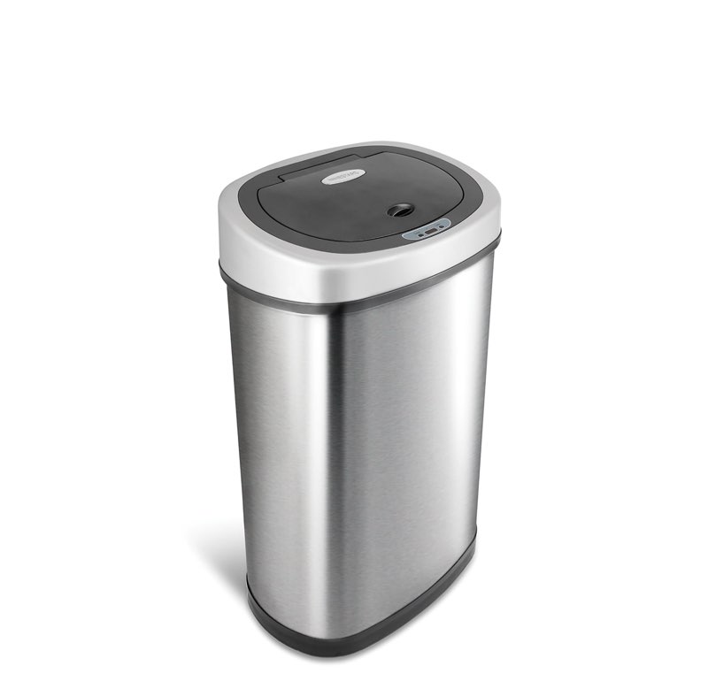 NINESTARS DZT-50-9 Automatic Touchless Infrared Motion Sensor Trash Can, 13 Gal 50L, Stainless Steel Base (Oval, Silver/Black Lid)