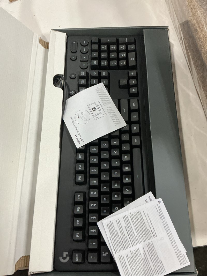 Condition photo showing New/Like New for Logitech G213 Prodigy Gaming Keyboard - Wired RGB Backlit Keyboard with Mech-Dome Keys, Palm Rest, Adjustable Feet, Media Controls, USB, Compatible with Windows – Black
