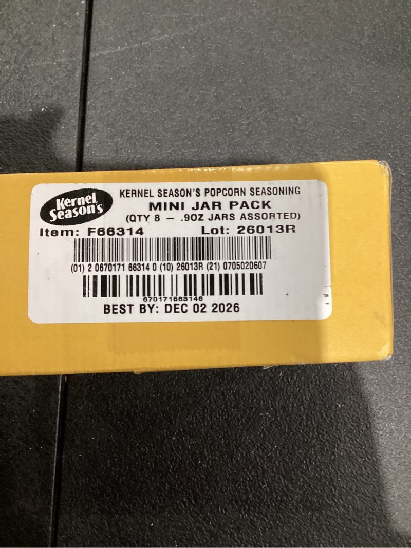 Condition photo showing As Is for Kernel Season's Popcorn Seasoning Mini Jars Variety Pack, 0.9 Ounce (Pack of 8)