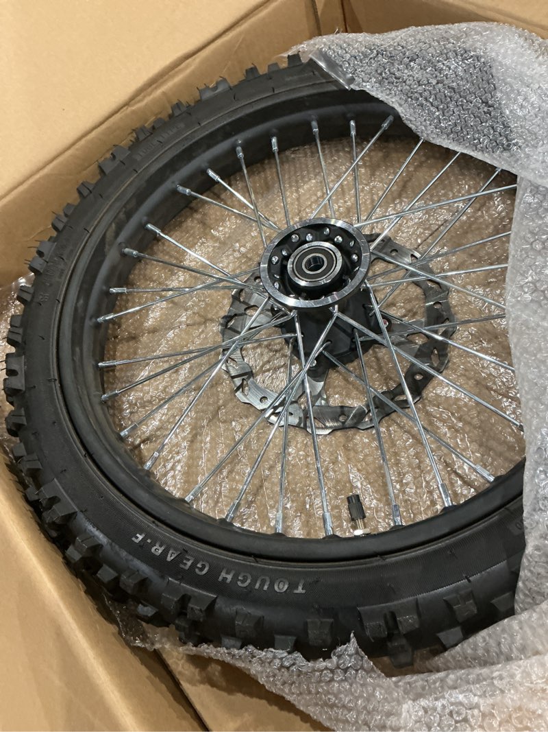Condition photo showing Good Condition for 17 inch front rim wheel tire tube assembly for apollo rfz ssr 125cc xr crf db klx125 kx85 ttr125 yz85 yz80 rm80 dirt pit bike tao tao bd17 with 15mm axles includes brake rotor (17 inch) 17 inch 15mm axle hole