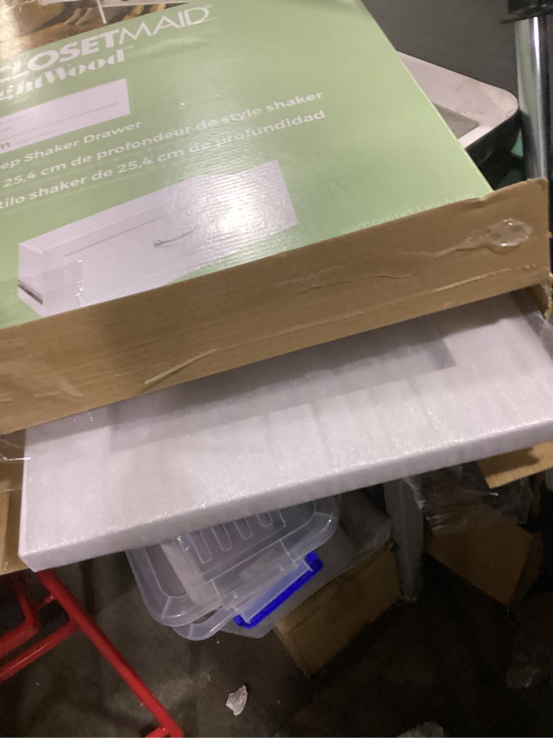 Condition photo showing As Is for closetmaid brightwood 25-in x 10-in x 13-in drawer unit