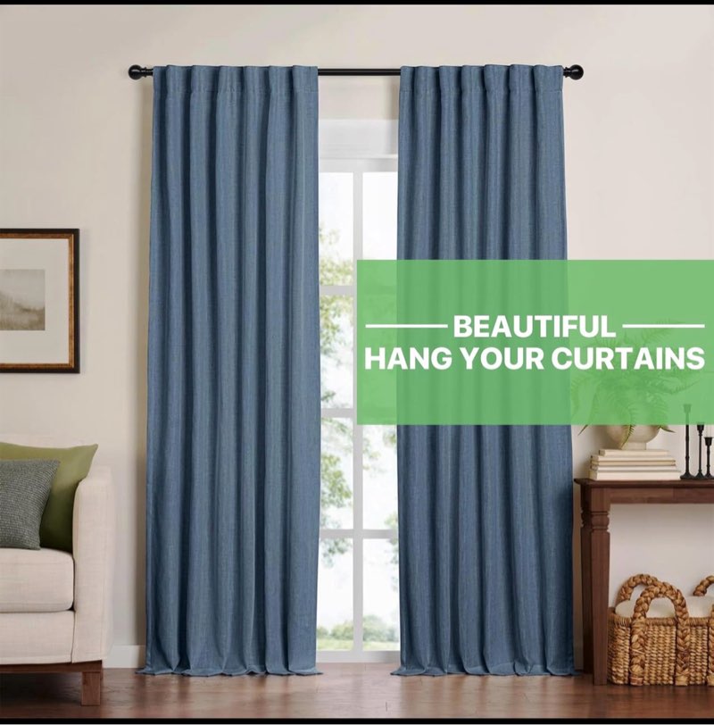 2 pack 28-48 inch black metal wall mounted curtain rod set with brackets, 5/8\" adjustable small curtain rods for bedroom, kitchen, living room, grommet curtains 28 to 48 inch (2 pack) black