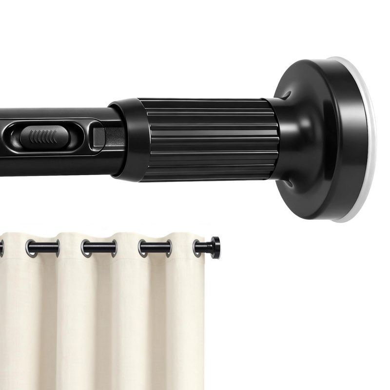  VEGCOO One-Push Tension Curtain Rod, 39-173 Inches Extra Long No Drill Adjustable Spring Rod, , Rustproof Steel for Patio Outdoor Bathroom Window, Matte Black