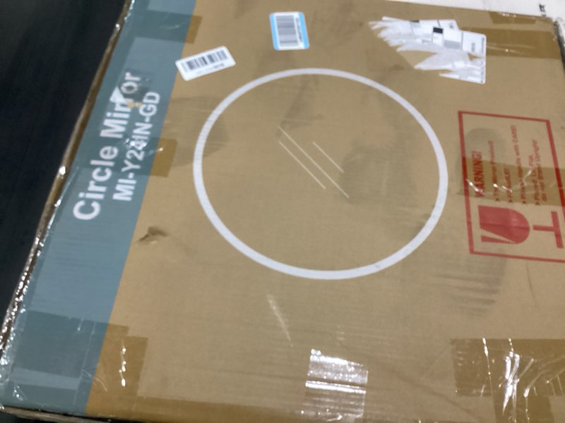 Condition photo showing Good Condition for bathroom mirror for wall, 24 inch round mirror, matte gold metal framed circle vanity mirror for bathroom bedroom living room entryway, anti-rust, tempered glass, hanging or leaning round 24"l x 24"w matte gold