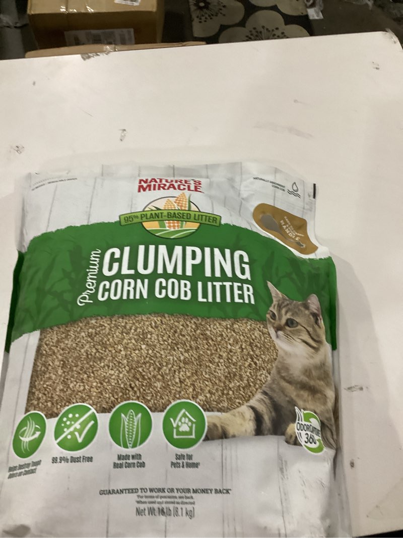 Condition photo showing New/Like New for Nature's Miracle Premium Clumping Corn Cob Litter, Tough Odor Bio-Enzymatic Formula, Dust Free Updated Formula 18 lb