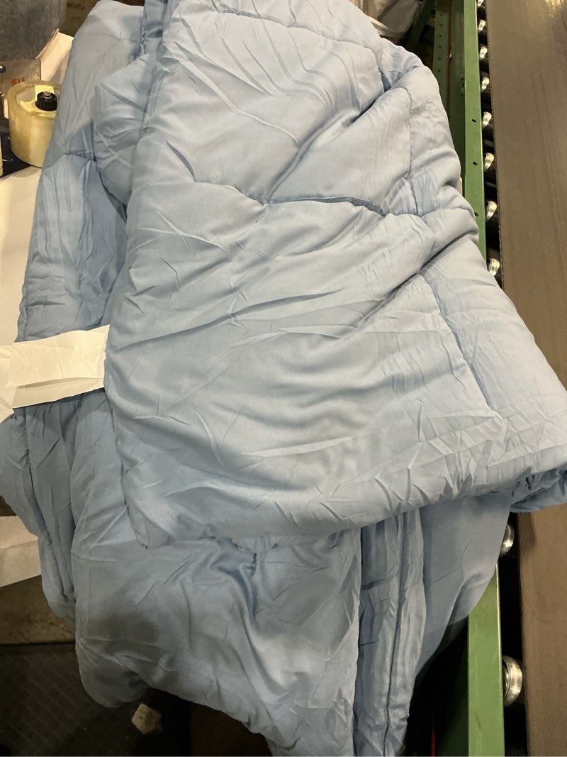 Condition photo showing As Is for All-Season Comforter Set in Dusty Blue, King by Bare Home