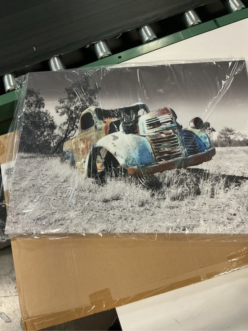 Condition photo showing New/Like New for car picture canvas wall art: rusty truck painting print artwork for living room office (24"w x 18"h,multi-sized)
