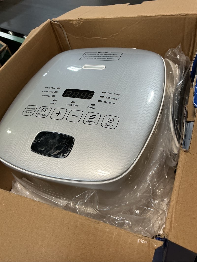 Condition photo showing As Is for novaspark low carb rice cooker stainless steel inner pot, mini stainless steel rice cooker small 5 cup, led display low sugar rice maker, 24h timer and auto keep warm, white rice/porridge/oatmeal, white