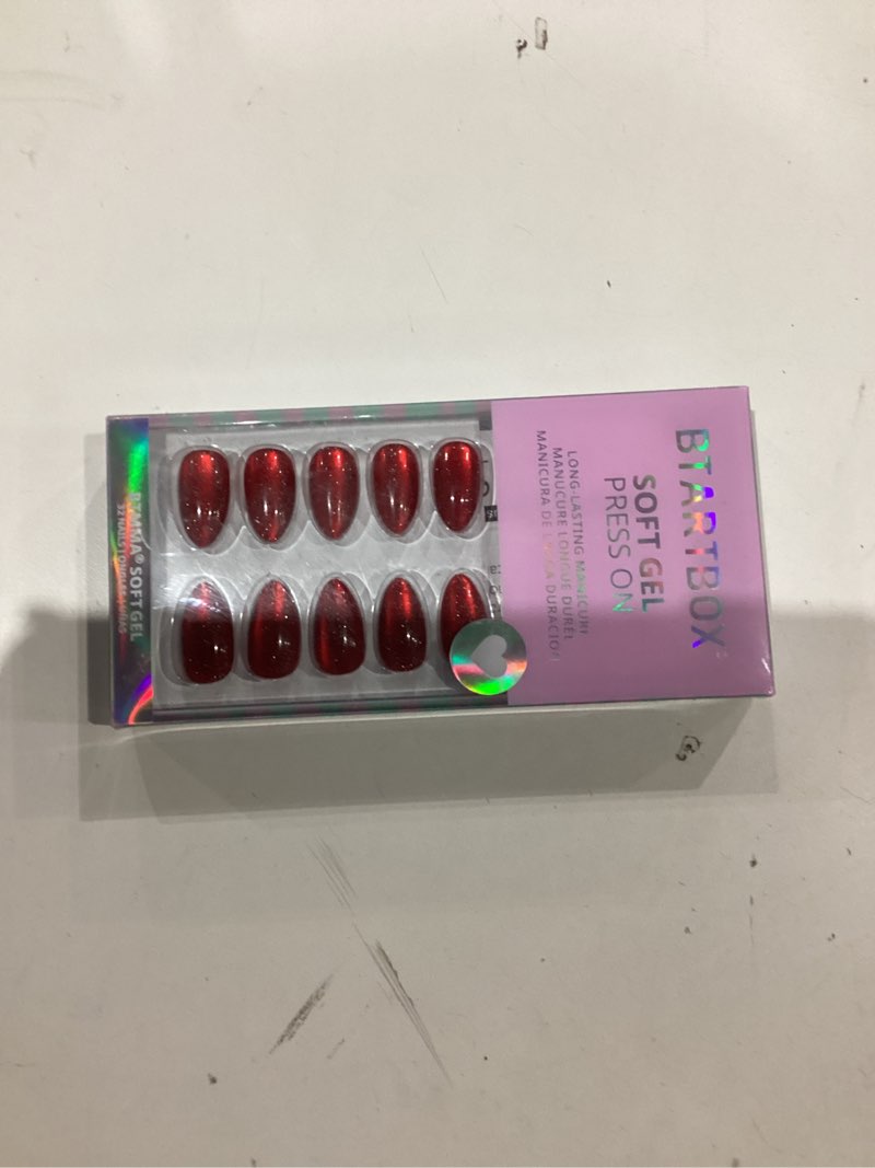 Condition photo showing Good Condition for btartbox press on nails short - new red, sparkle deep red almond press on nails with glue and adhesive tabs for women in 16 sizes - 32 soft gel glue on nails kit a2 - new red