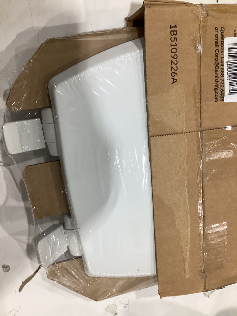 Condition photo showing As Is for mayfair cassel slow close toilet seat, easy clean, non slip premium wood seat, easy install, made in usa, elongated, white elongated 1 - toilet seat