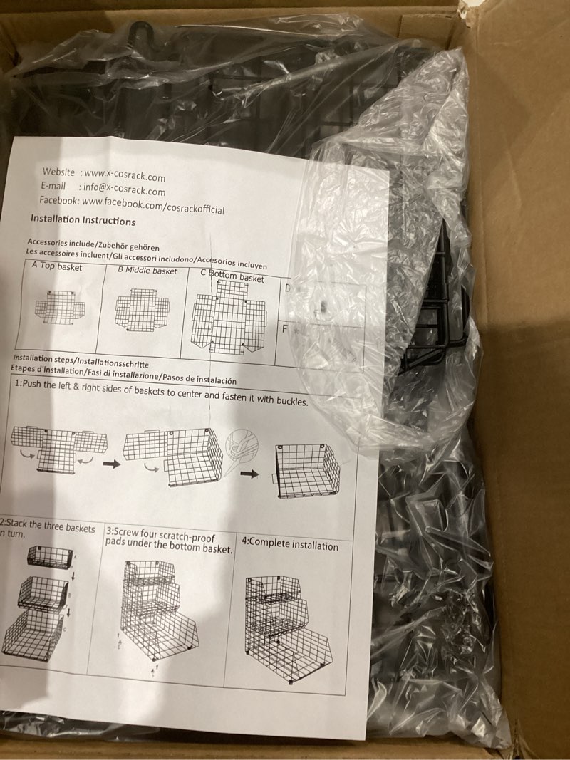 Condition photo showing Good Condition for 3-Tier Fruit Basket for Kitchen Counter, Stackable Wire Baskets Wall, Potato and Onion Storage Bins, Pantry Organizers and Storage for Potato, Onion, Produce, Fruit, Vegetable, Snack