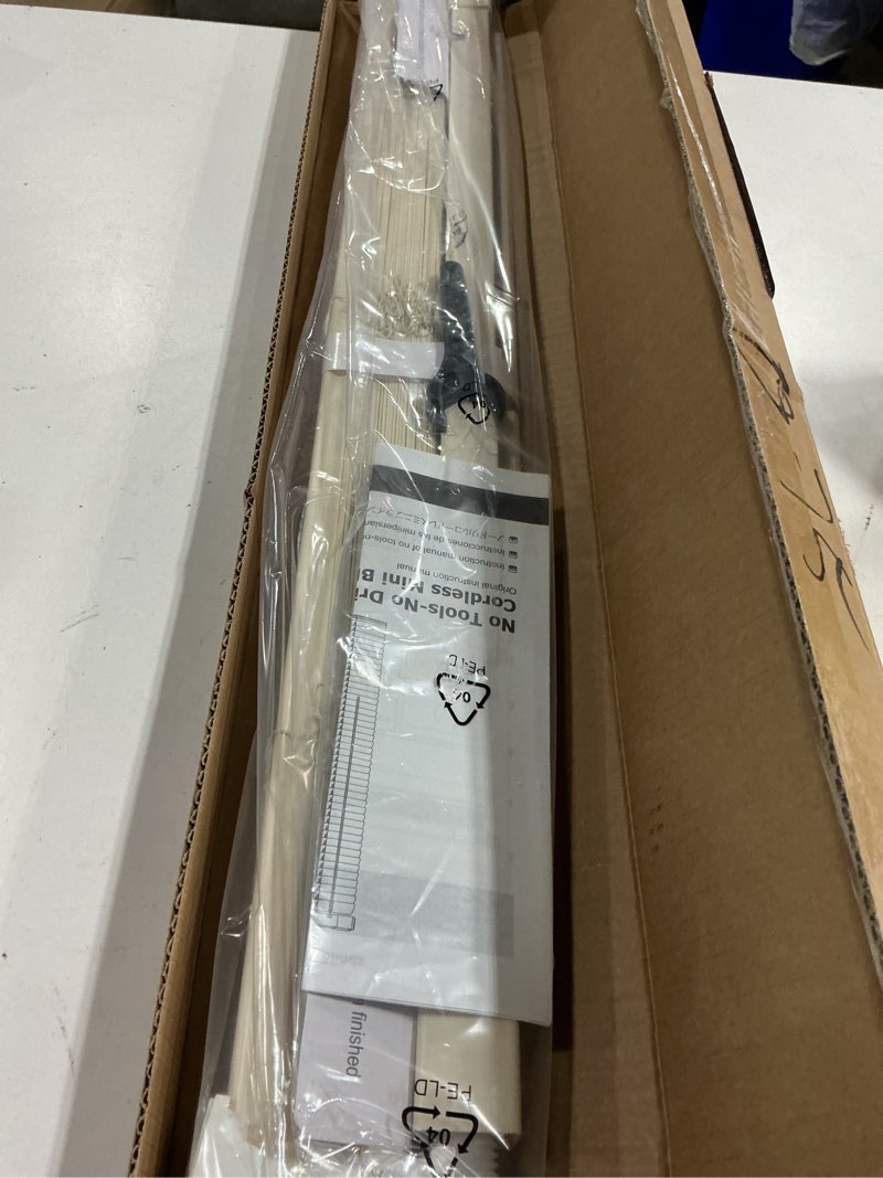 Condition photo showing New/Like New for LazBlinds No Tools No Drill 1" Vinyl Mini Blinds, Cordless Blinds for Windows, Light Filtering Horizontal Window Blinds & Shades, 28" W x 64" H, Cream Cordless-cream 28" W x 64" H