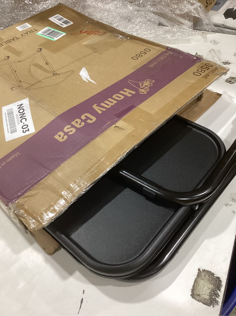Condition photo showing Good Condition for furniturer adjustable folding tv tray table, portable snack & laptop table with 4 heights, 3 tilt angles and cup holder, lightweight bed & sofa table for holiday hosting and gifting, black black set of 1