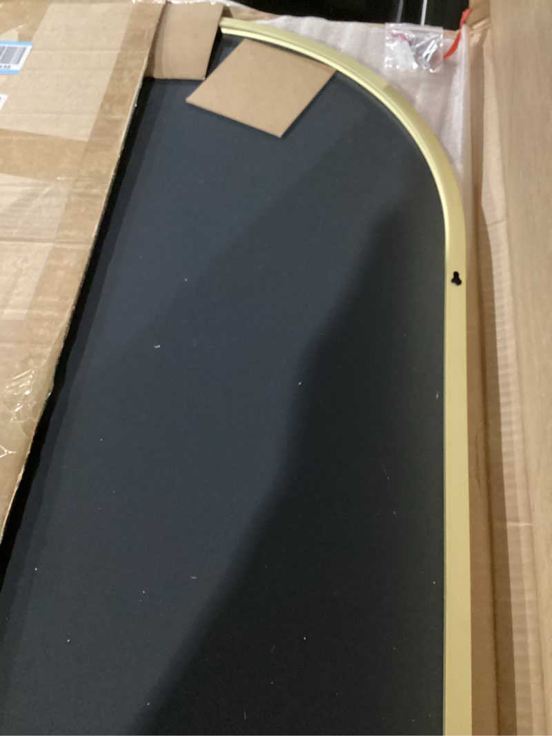 Condition photo showing New/Like New for Bathroom Mirror for Wall, 30x20 Inch Arched Mirror, Matte Gold Metal Framed Bathroom Vanity Mirror for Restroom Farmhouse, Anti-Rust, Tempered Glass, Hanging or Leaning Arched 30"L x 20"W Matte Gold