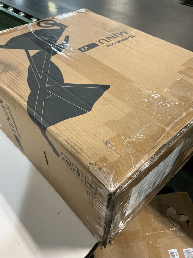 Condition photo showing New/Like New for uppababy minu v3 travel stroller | lightweight + compact design | one-hand fold + unfold | from birth + overhead compatible | jake (charcoal/carbon frame/black leather)