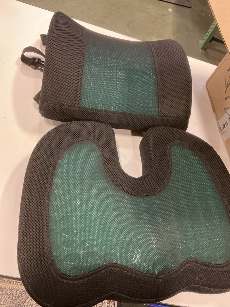 Condition photo showing As Is for Amazon Basics Comfortable Seat Cushion & Lumbar Support for Office Chairs, Gel Enhanced Memory Foam, Pack of 2, Rectangular, Black