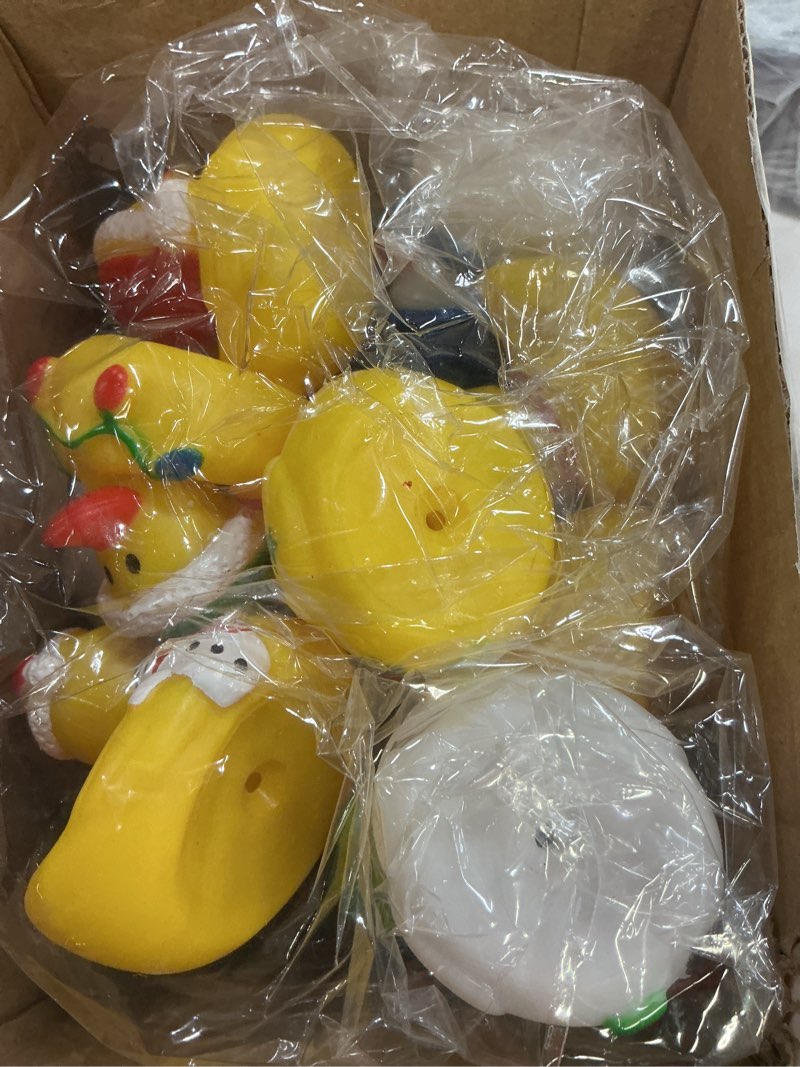 Condition photo showing Good Condition for 24 Pack Christmas Rubber Ducks in Bulk with Bag, Christmas Ducks for Ducking, Christmas Goodie Bag Stuffers, Baby Birthday Gifts Party Favors Bath Toys for Toddlers