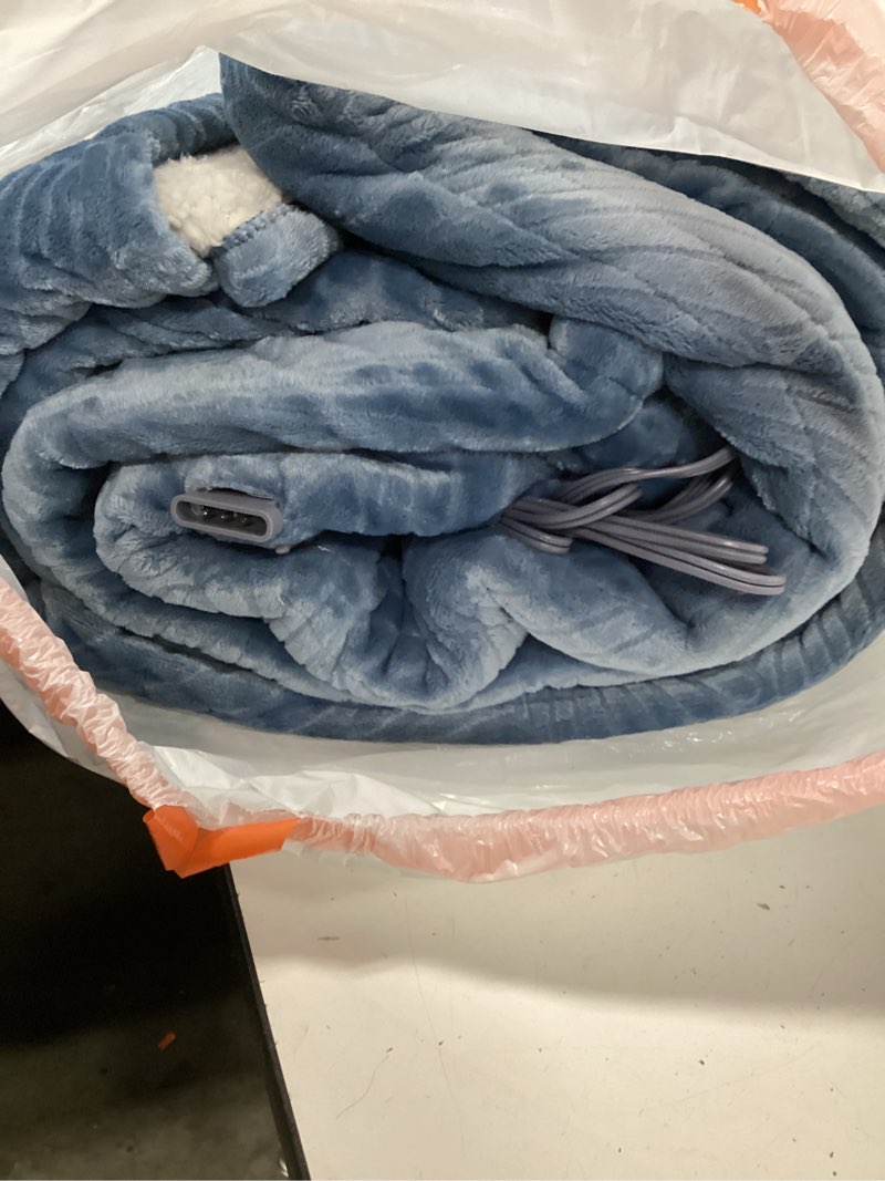 Condition photo showing As Is for Westinghouse Electric Blanket King, Flower Jacquard Heated Blanket King Size with 10 Heating Levels and 1-12 Hours Auto-Off, Flannel to Sherpa Reversible, Machine Washable (90" x 100", Blue) King 90"x100" Blue