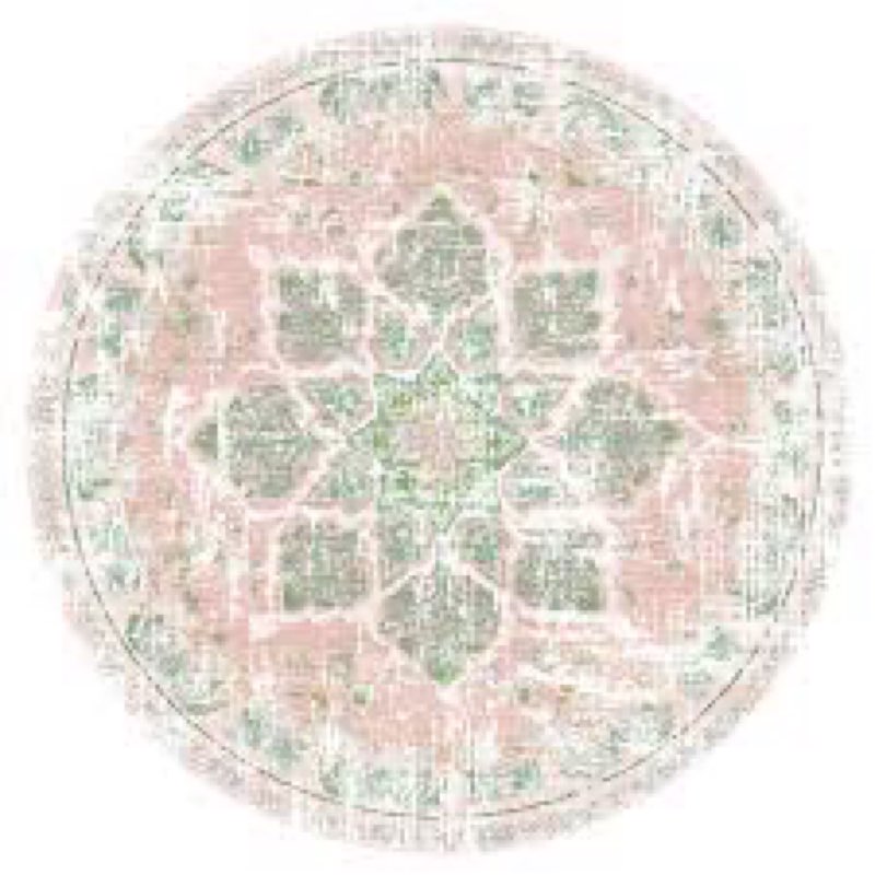 Vhong Boho Area Rugs Vintage Washable Modern Neutral 9×9 Round Carpet Dusty Pink and Green High Traf