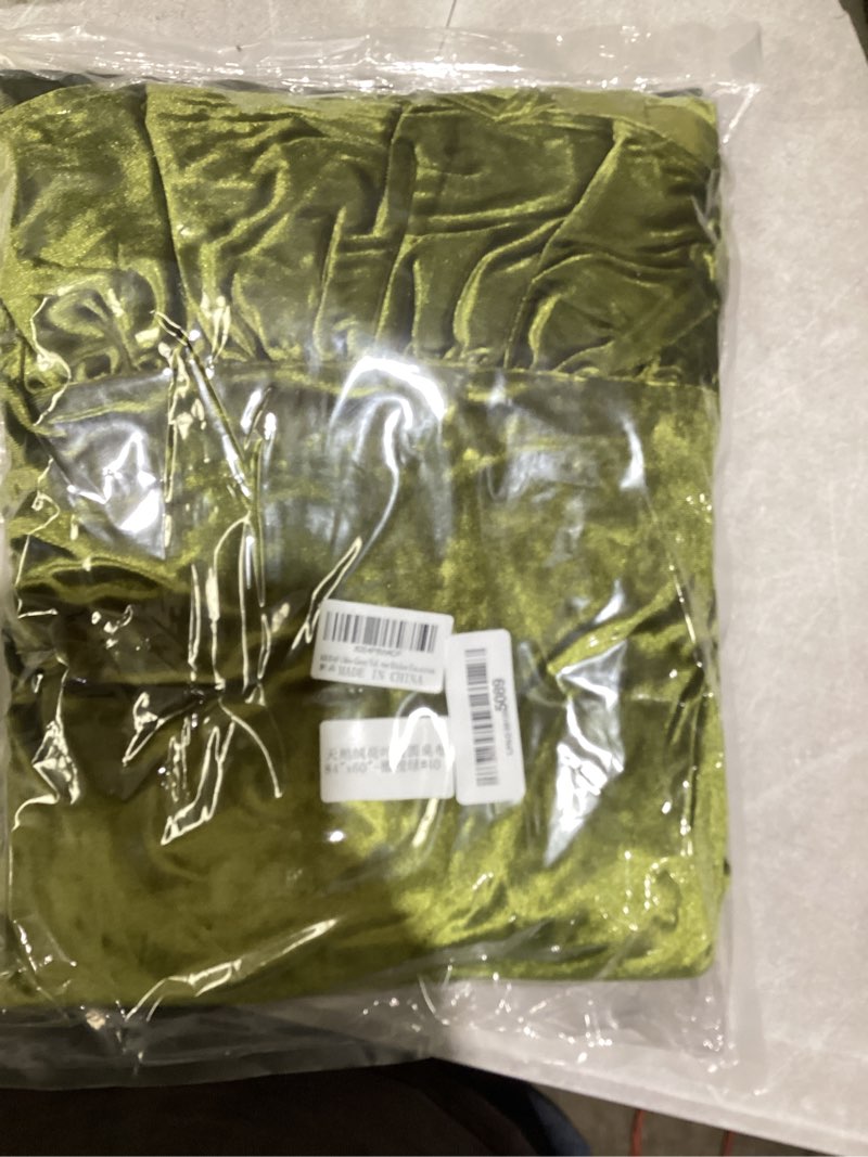 Condition photo showing As Is for kkjiaf olive green velvet tablecloth 60 x 84 inch, retro farmhouse ruffle oblong tablecloth washable table cover for wedding buffet parties baby shower kitchen decoration olive green 84" x 60" (rectangular)