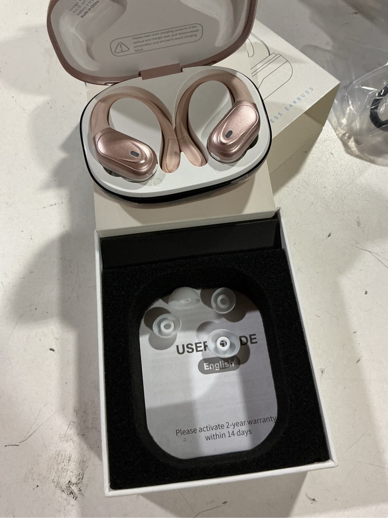 Condition photo showing As Is for ear buds wireless earbuds bluetooth 5.3 headphones 60hrs playtime with digital display sports wireless headphones with earhook deep bass ipx7 waterproof over-ear earbuds for android ios workout rose