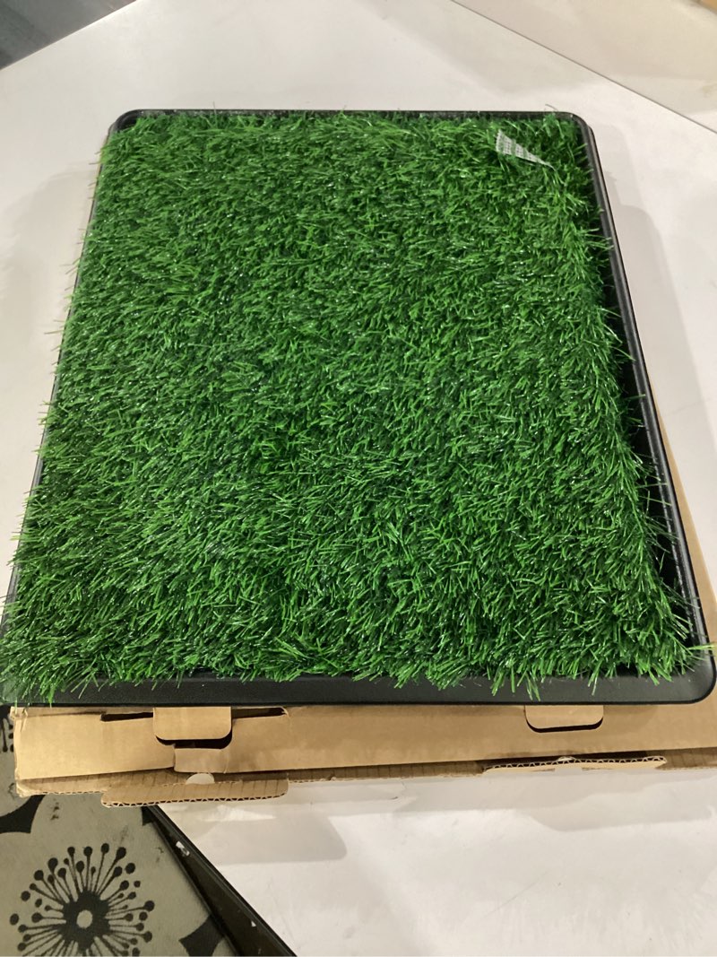 Condition photo showing Good Condition for loobani dog grass pad with tray - dog litter box - indoor potty for apartment and patio training - with 2 packs grass pee pads for replacement, 16×20 inch tray potty 16*20inch