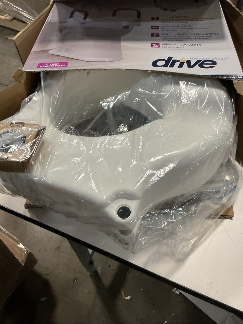 Condition photo showing Good Condition for drive medical 2-in-1 raised toilet seat with removable padded arms - elevated bathroom safety support - secure locking attachment - easy height assistance - durable plastic construction standard