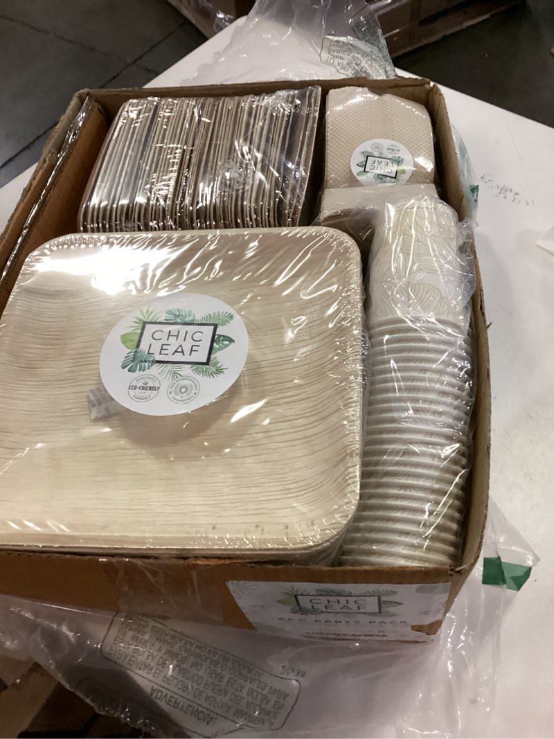 Condition photo showing Good Condition for Chic Leaf Compostable & Biodegradable Palm Leaf Disposable Bamboo Plates - Disposable Party Plates for Appetizers this Easter - Easter Party Supplies (10'' & 7'' - 45 Person Set)