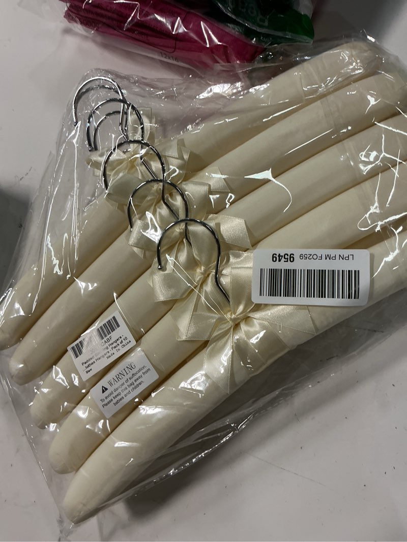 Condition photo showing item condition for Padded Clothing Hangers - Premium Fabric Hangers for Coat, Sweater, Wedding Dress, Bride, Closet - Upgraded Heavy Duty Sweater Clothes Hanger - Pack of 10 Solid