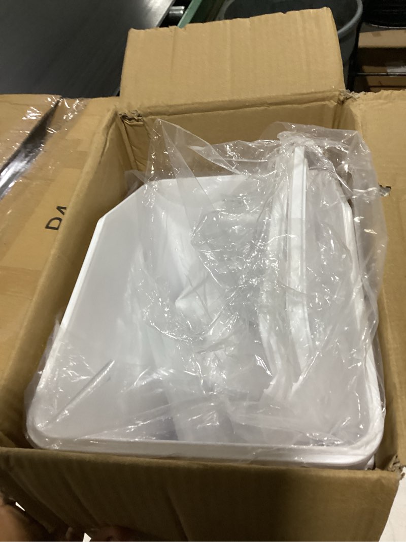 Condition photo showing New/Like New for vevor ingredient storage bin, 2 x 15l dispenser bin with 2 measuring cups, attachable casters and airtight lid, 2 pcs/set dog pet food storage container, pp material kitchen rice cereal flour bin 3.5 gallon*2
