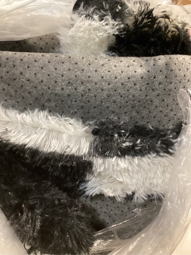 Condition photo showing Good Condition for checkered rug 11 x10 for living room, black and white modern shag rugs super soft washable indoor office fuzzy carpet non-slip fluffy rugs for bedroom home aesthetic decor 8' x 10' (rectangular) black&white
