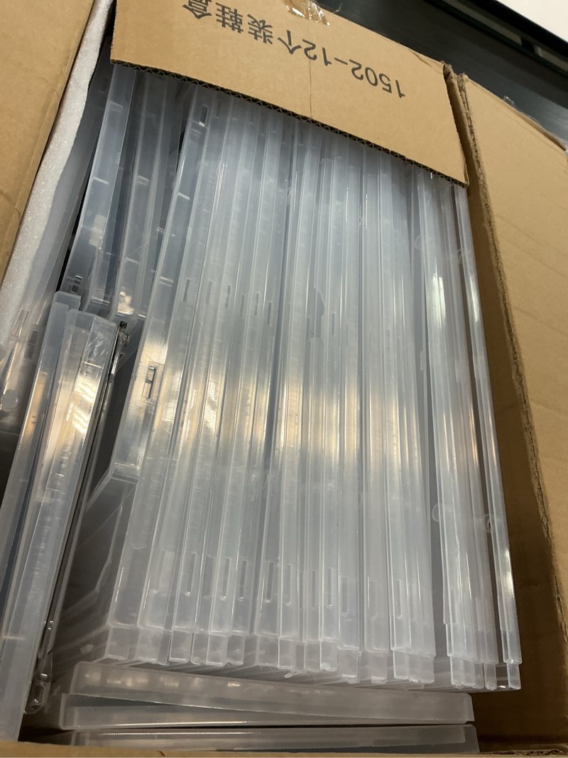 Condition photo showing As Is for 12 pack clear shoe storage organizer with magnetic door,stackable plastic shoe boxes for sneakers,boots,and heels,space-saving foldable shoe rack for closet,durable shoe cabinet organizer,white white 12 pcs