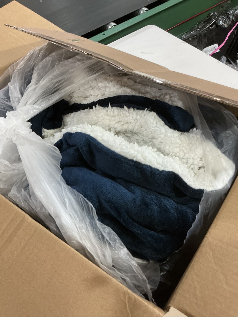 Condition photo showing As Is for bedsure gentlesoft sherpa fleece twin size blanket for couch, non-heated, thick and warm throw for women and men, soft fuzzy plush twin blanket for winter, navy, 60x80 inches twin (60" x 80") 03 - navy