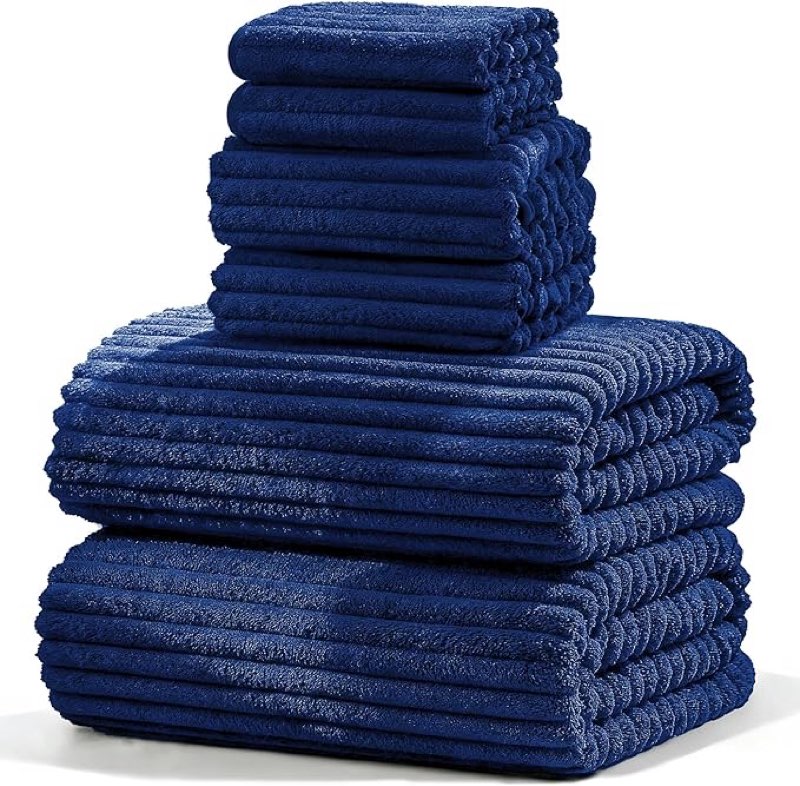 luxury extra large bath towels super soft highly absorbent microfibers quick dry bath towels large for bathroom (navy blue, 6piece(80"x40"))