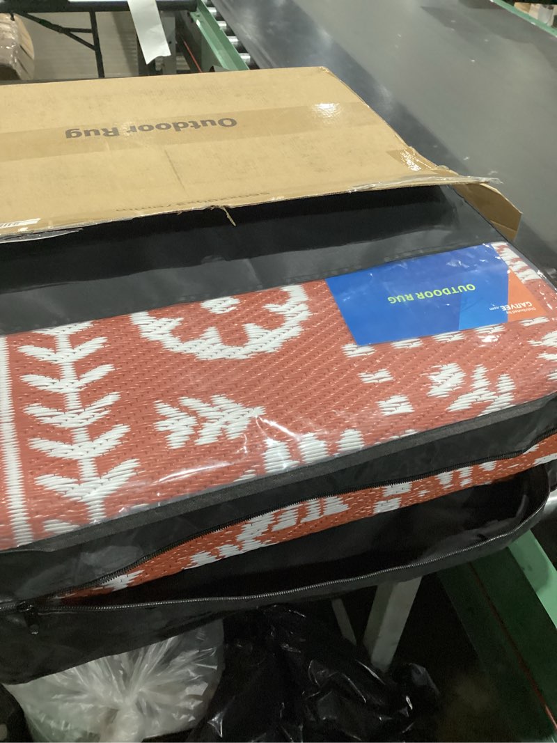 Condition photo showing Good Condition for garvee reversible outdoor rug 9x12 for patio, waterproof outdoor area rug, modern medallion indoor outdoor rugs, plastic straw rug for rv, camping, deck, vintage terracotta terracotta & white 9' x 12' (rectangular)