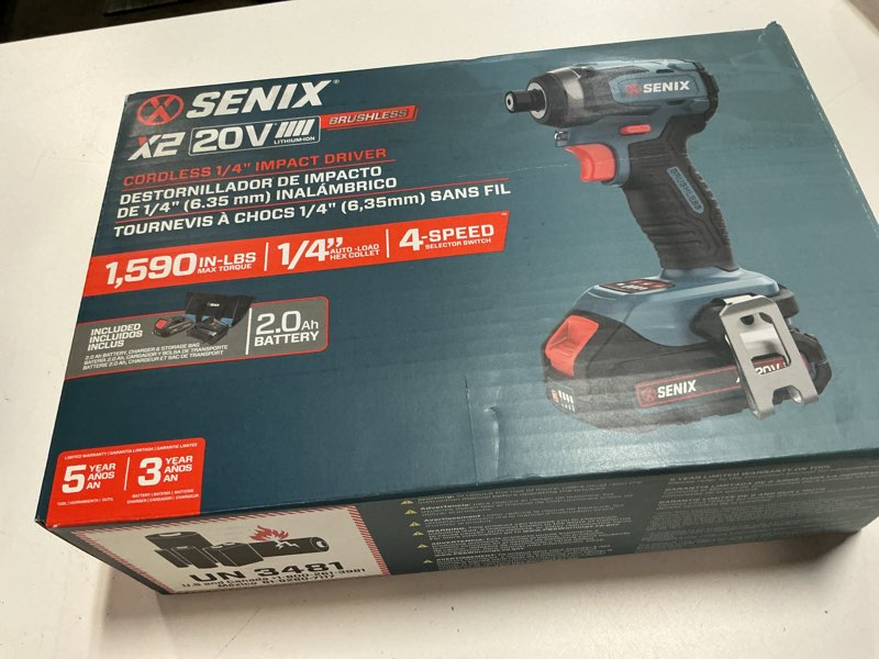 Condition photo showing New/Like New for senix x2 20-volt 1/4-in brushless cordless impact driver (1-battery included, charger included and soft bag included)