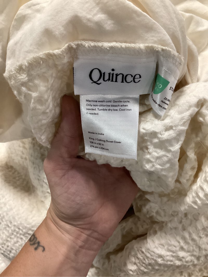 Condition photo showing As Is for organic luxe honeycomb duvet cover set, king/cal king, undyed