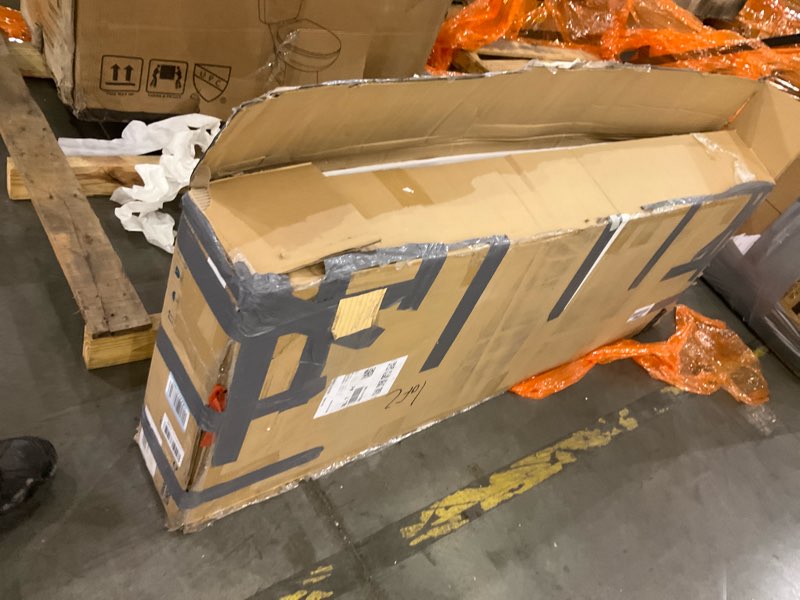 Condition photo showing As Is for LINSY Wood Bed Frame with Headboard, Full Bedframe with LED Lights, Boho Wooden Platform Frames with Charging Station and Solid Wood Slat, No Box Spring Needed, Easy Assembly, Light Wood With Led Full