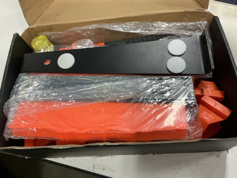 Condition photo showing New/Like New for cnqlis laminate flooring tools, 65 pieces lvp installation kit with 60 spacers (1/4" & 1/2"), tapping block, pull bar, contour gauge, mallet & tape for pro tools for diy & contractors
